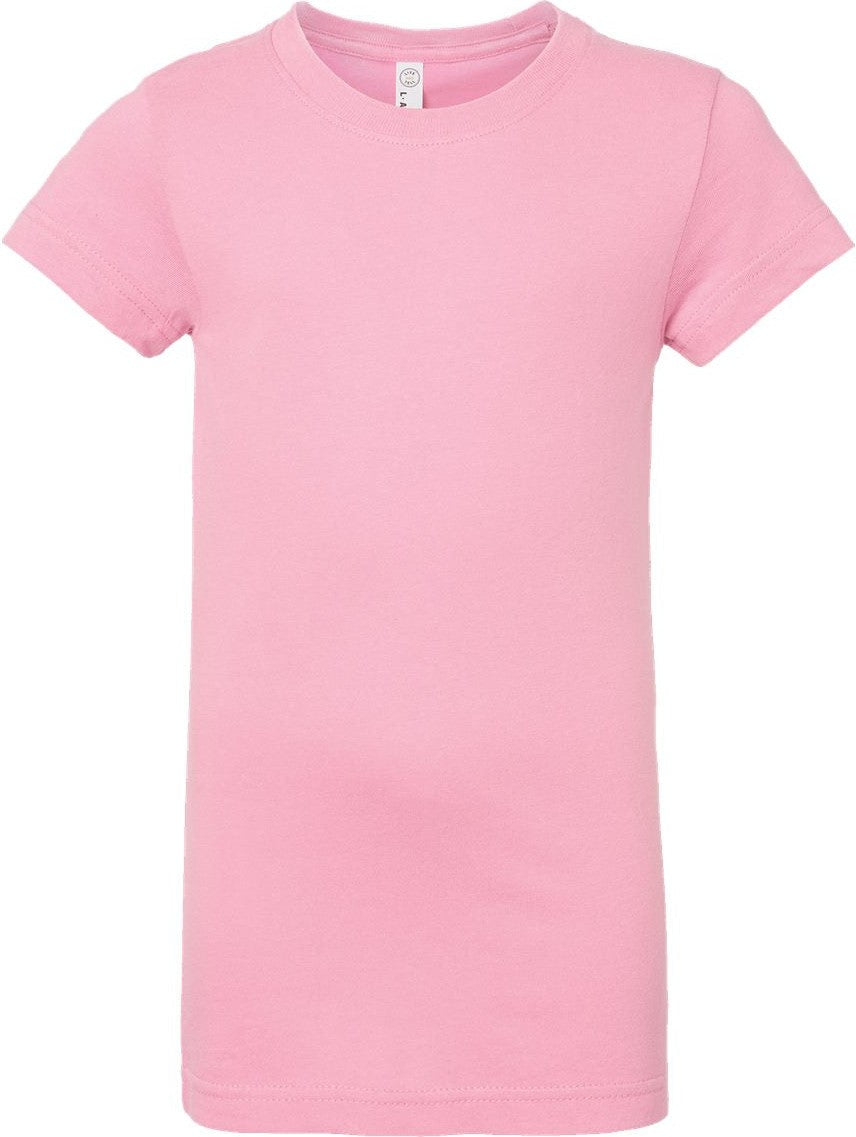 Front View of Pink Girls' Fine Jersey Tee - 2616