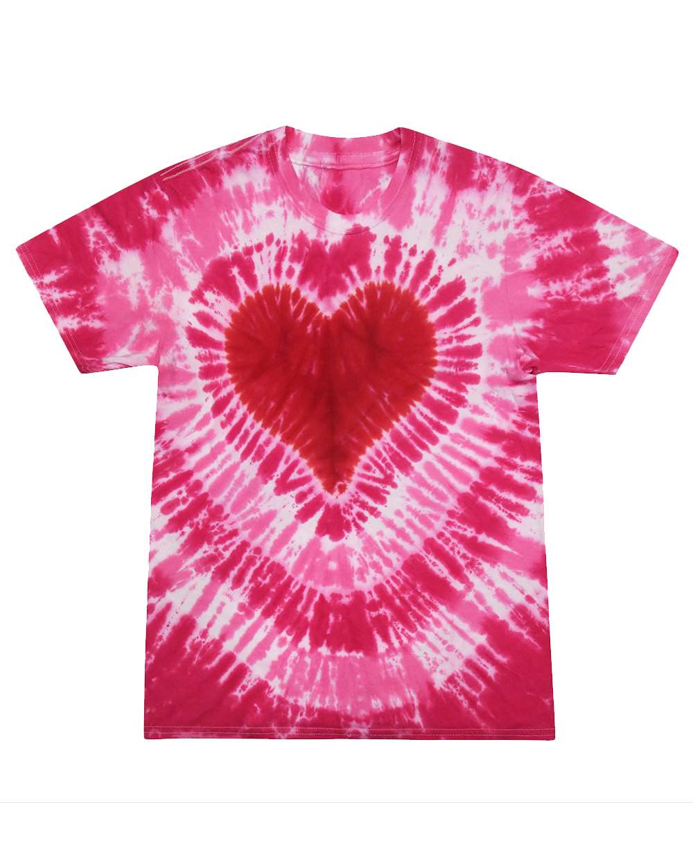 Front View of Pink Heart Youth Shapes Tie-Dyed T-Shirt - 1150Y