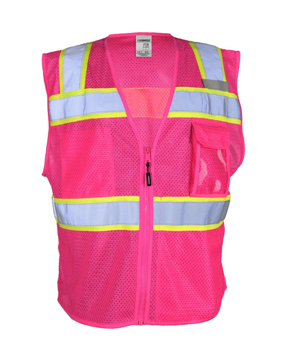 Front View of Pink/ Lime - B156 EV Series® Enhanced Visibility 3 Pocket Mesh Vest - B150-156