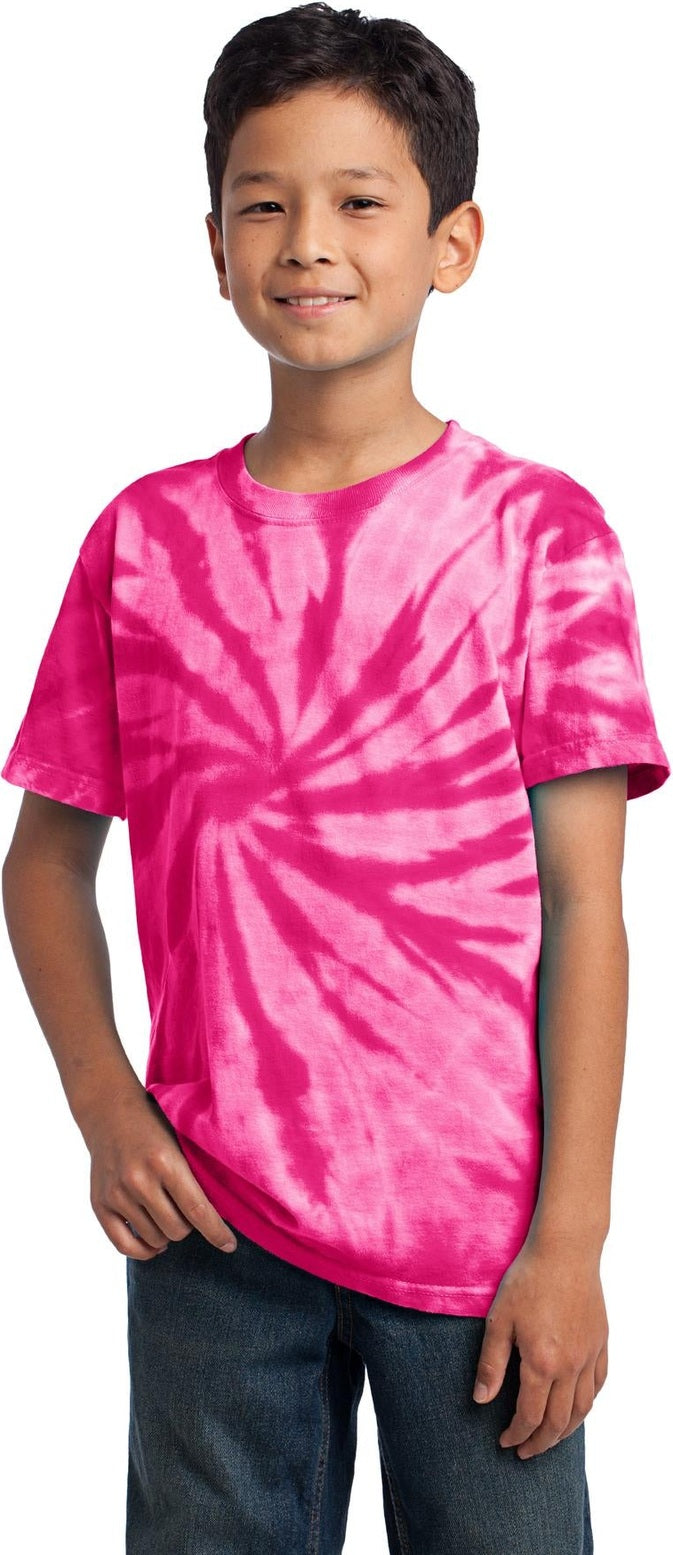 Front View of Pink Port & Co Youth Tie-Dye Tee. PC147Y