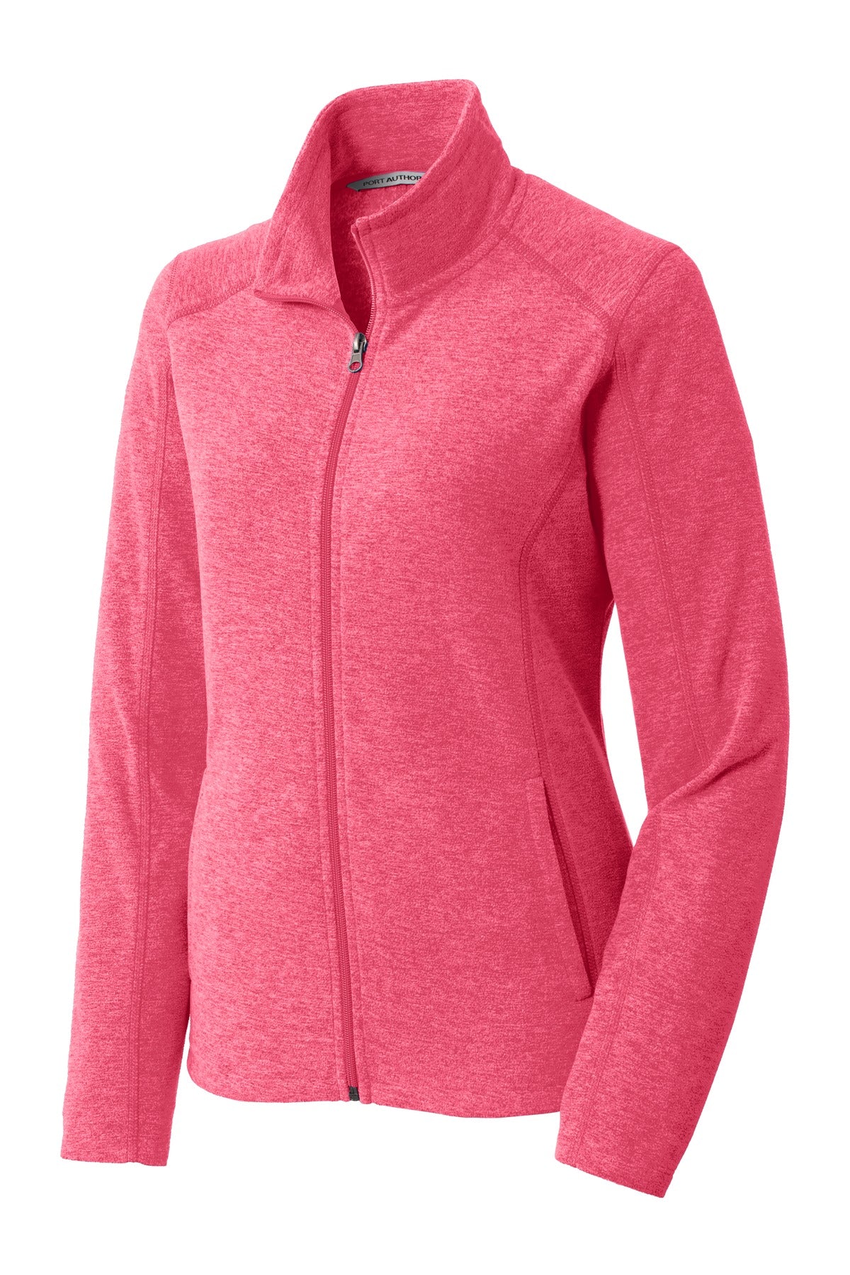 Front View of Pink Rasp Hthr Port Authority Women's Heather Microfleece Full-Zip Jacket. L235