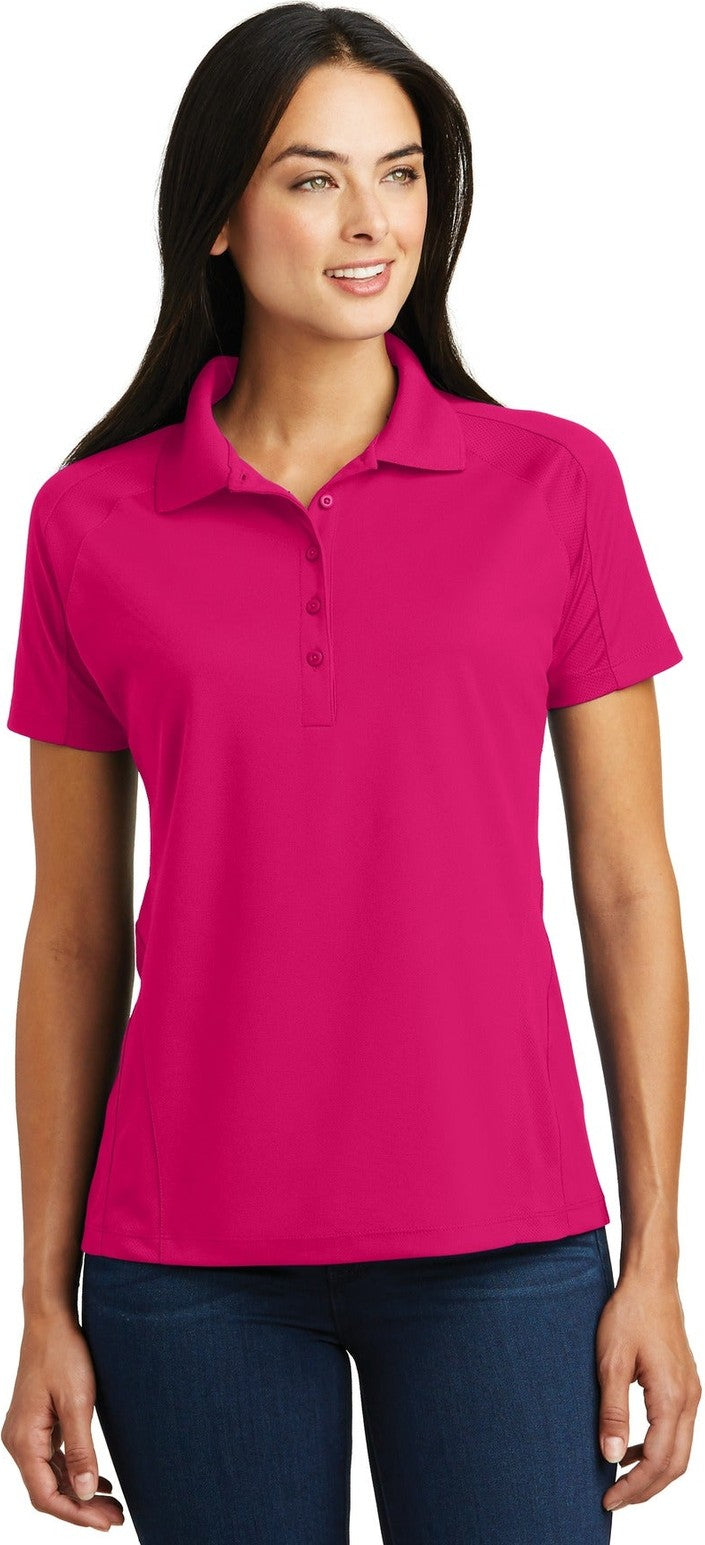 Front View of Pink Raspberry Sport-Tek Women's Dri-Mesh Pro Polo. L474
