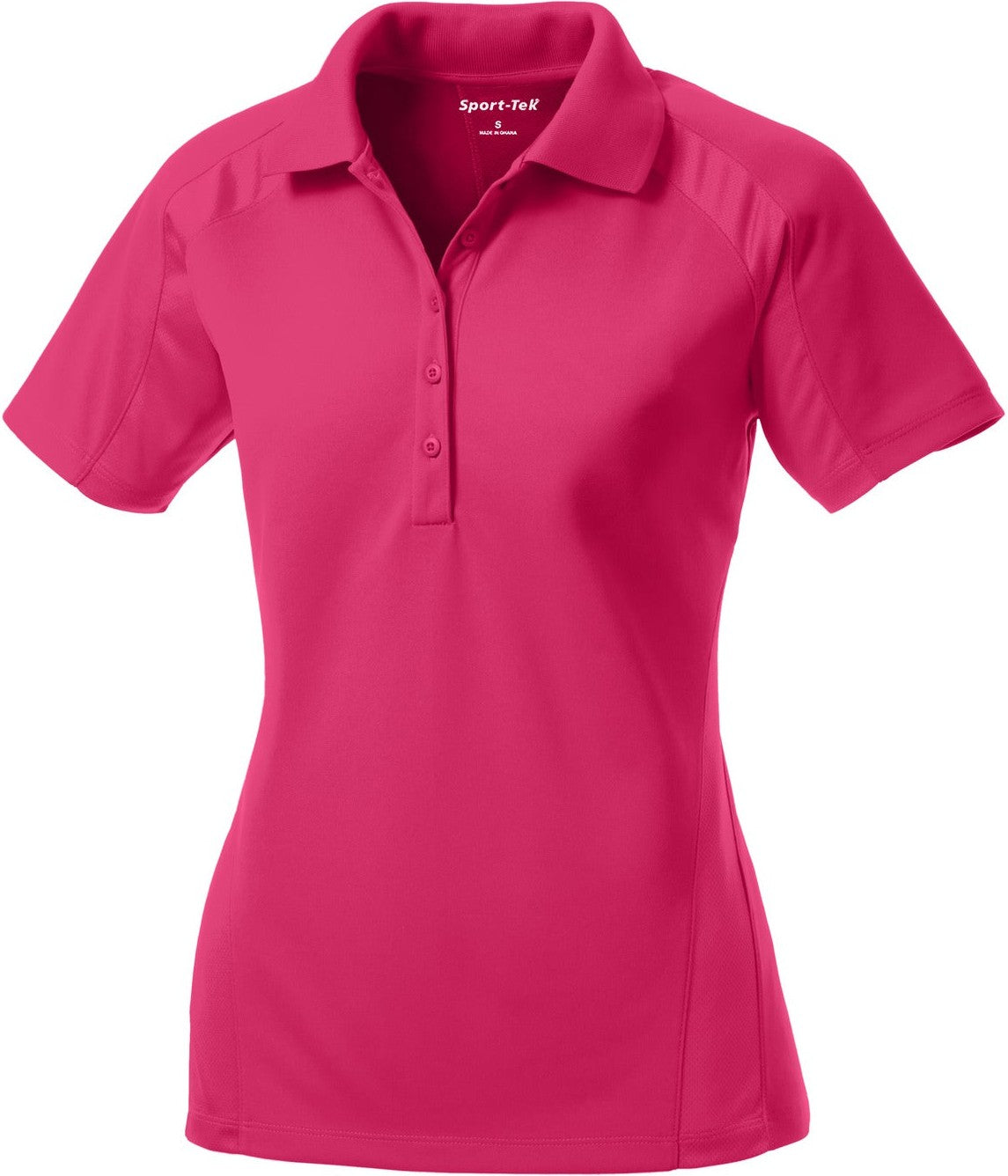 Front View of Pink Raspberry Sport-Tek Women's Dri-Mesh Pro Polo. L474