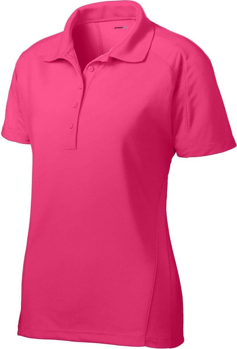 Front View of Pink Raspberry Sport-Tek Women's Dri-Mesh Pro Polo. L474