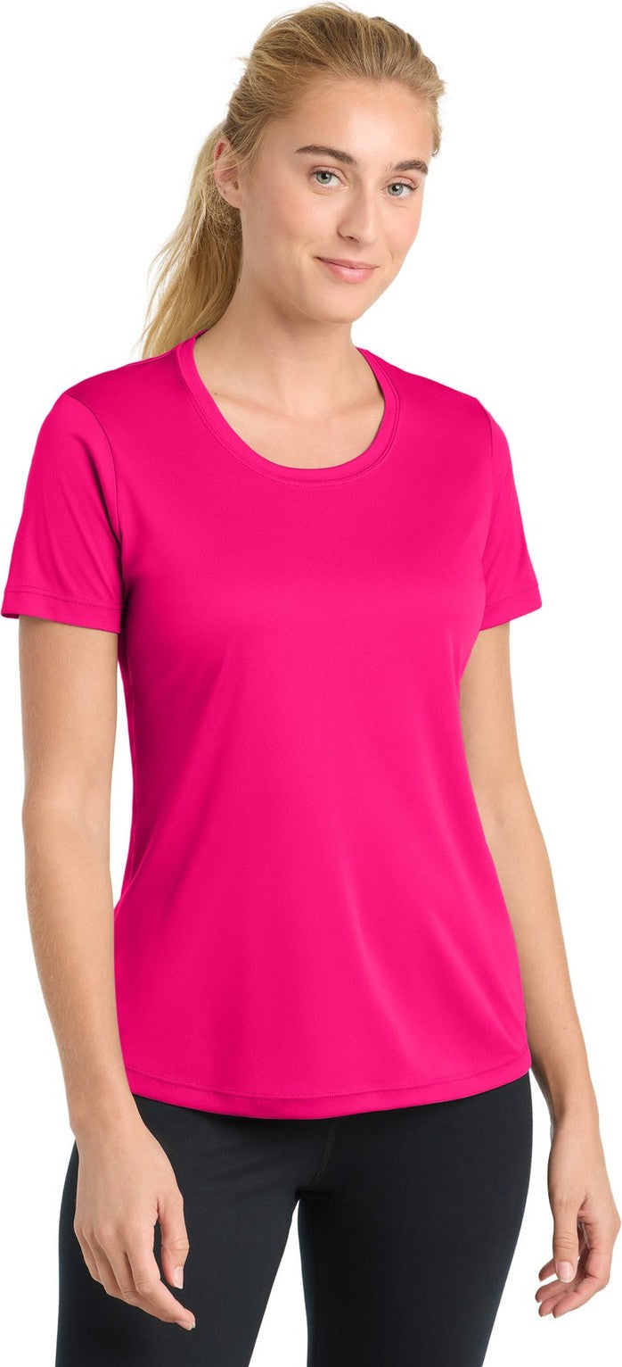 Front View of Pink Raspberry Sport-Tek Women's PosiCharge Competitor Tee. LST350