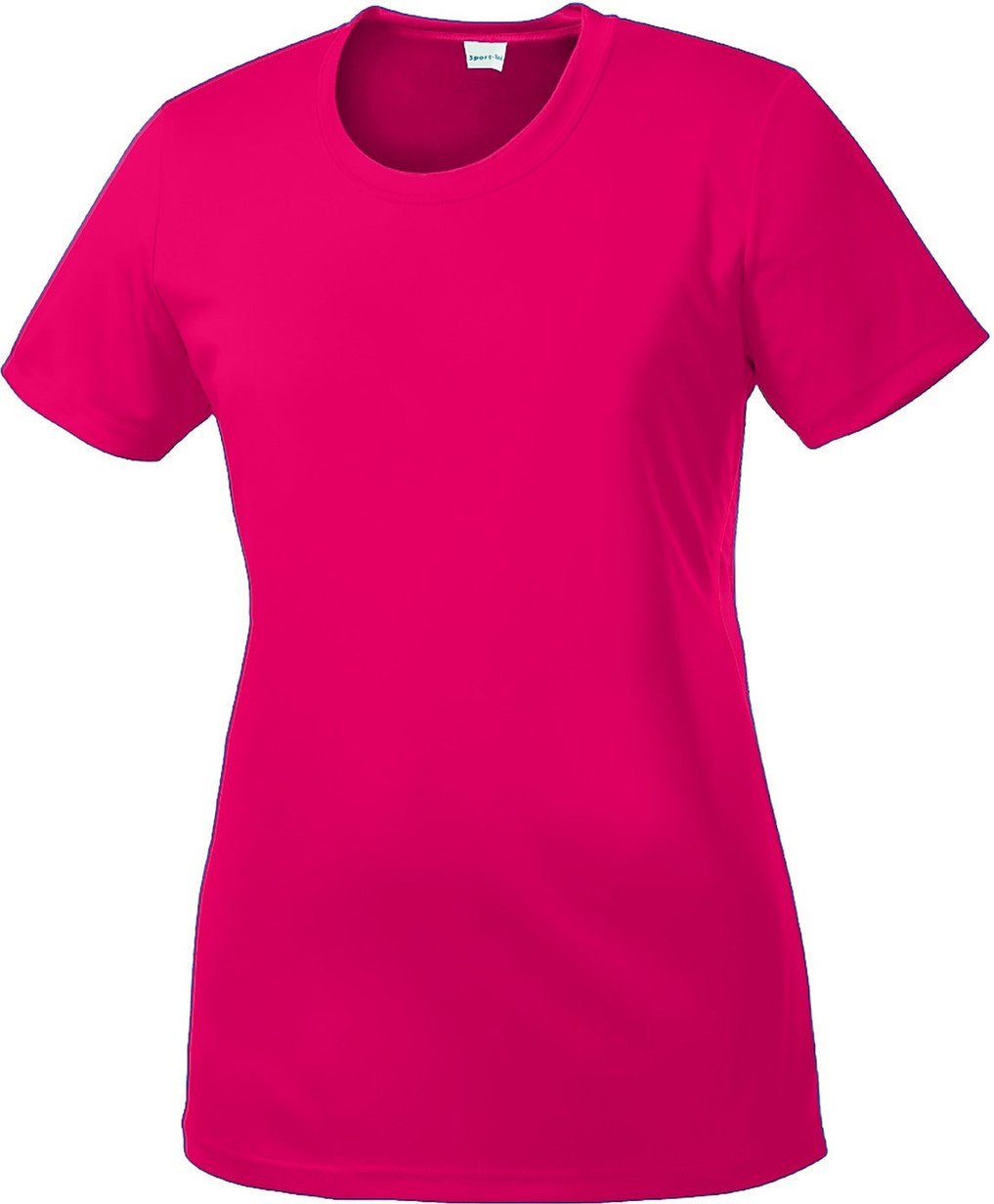 Front View of Pink Raspberry Sport-Tek Women's PosiCharge Competitor Tee. LST350