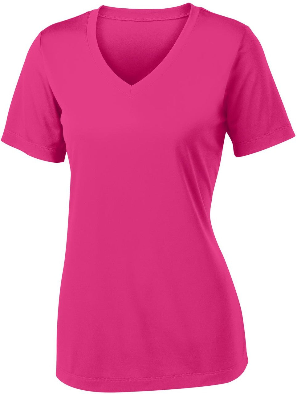 Front View of Pink Raspberry Sport-Tek Women's PosiCharge Competitor V-Neck Tee. LST353