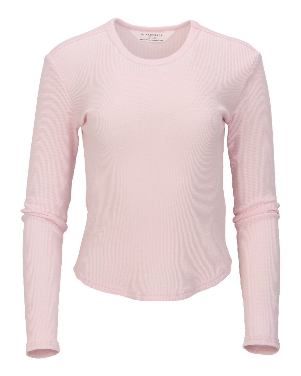 Front View of Pink Serenity Women's Waffle Knit Baby Long Sleeve T-Shirt - BW3103