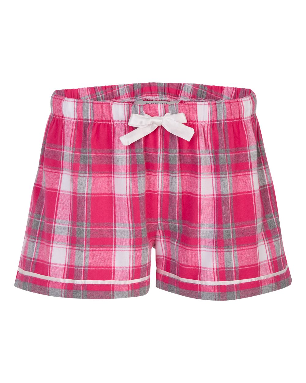 Front View of Pink Sophia Plaid Women's Flannel Shorts - BW6501