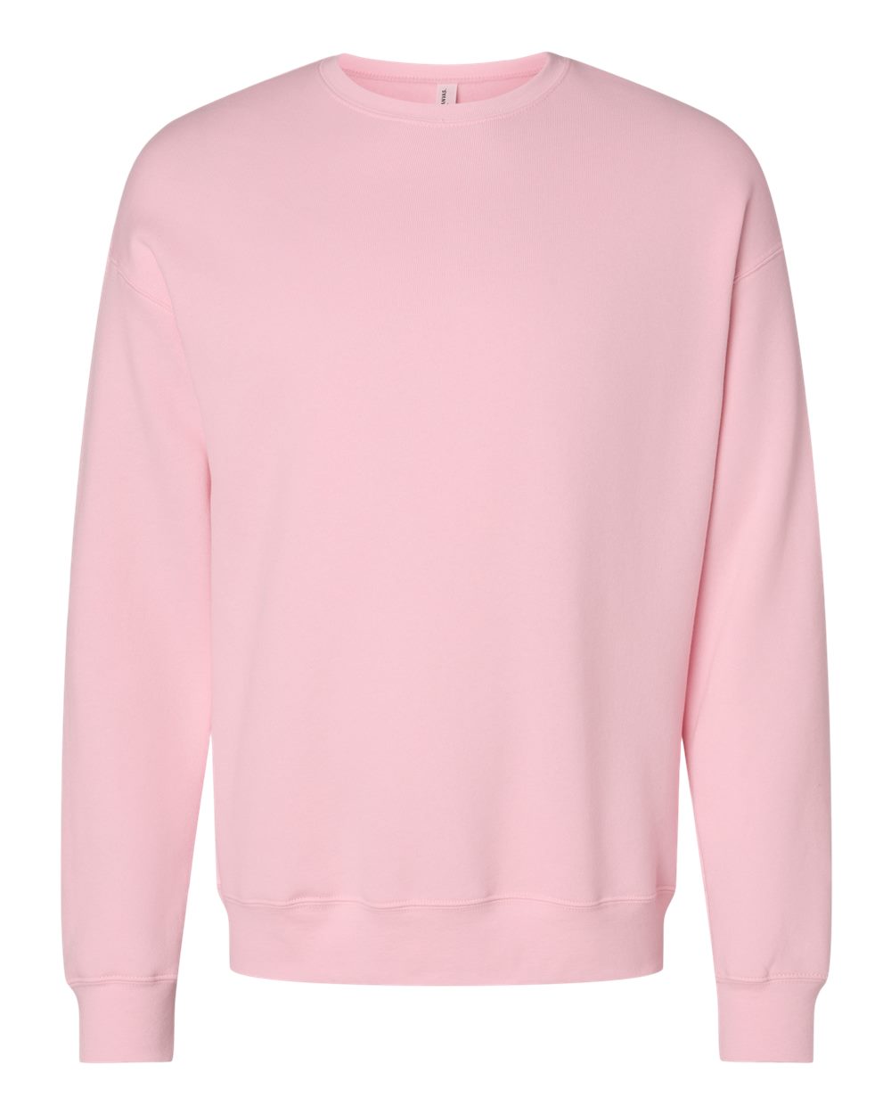 Front View of Pink Sponge Fleece Drop Shoulder Crewneck Sweatshirt - 3945