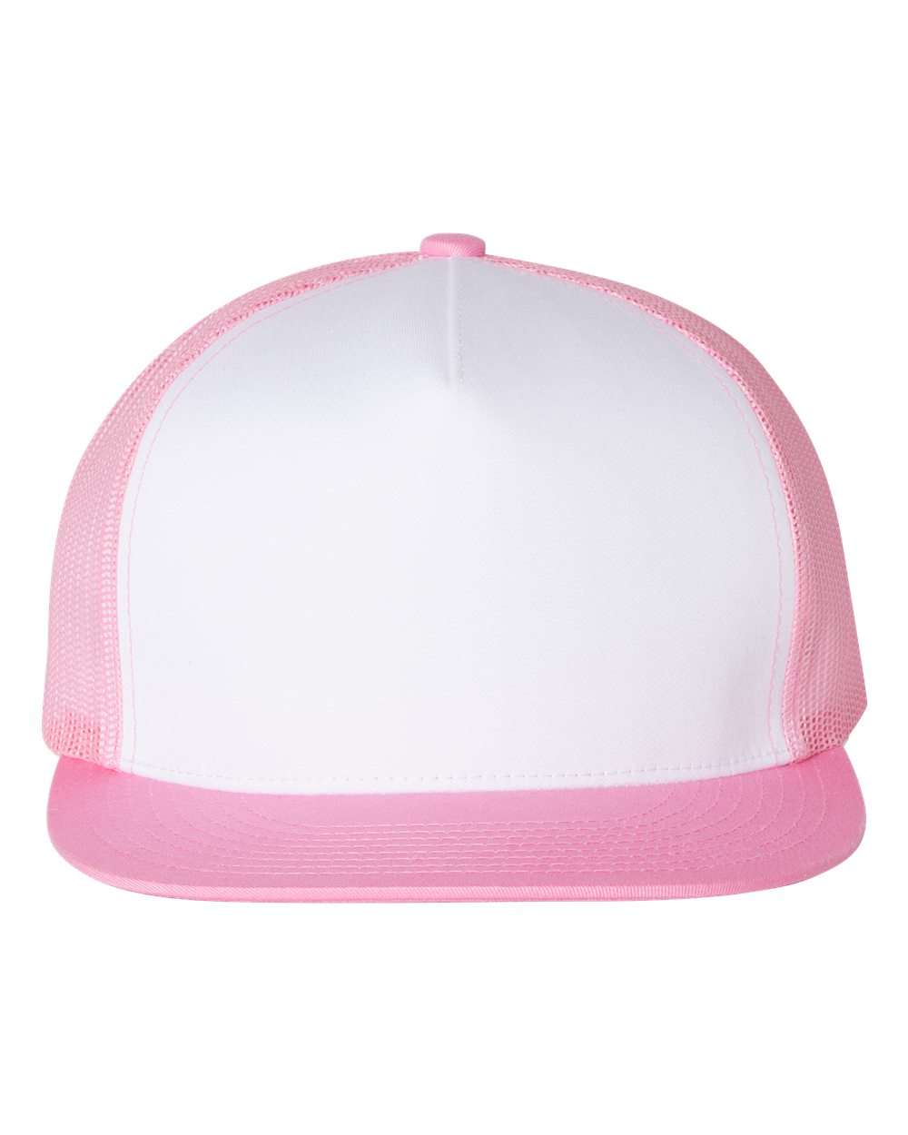 Front View of Pink/ White/ Pink Five-Panel Classic Trucker Cap - 6006