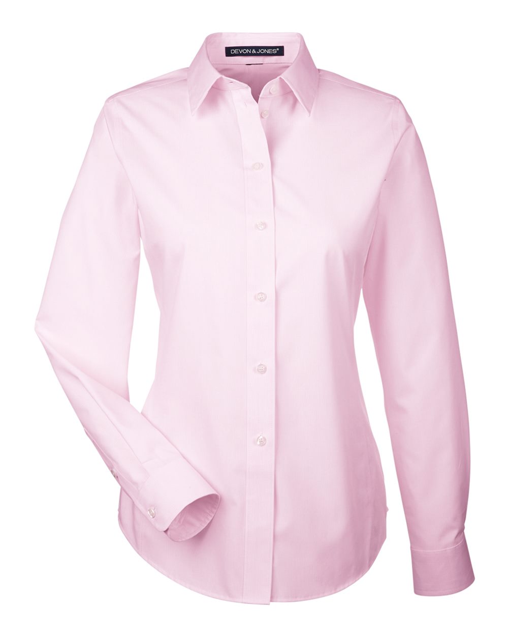 Front View of Pink/ White Women&#39;s Crown Collection® Striped Woven Dress Shirt - DG534W