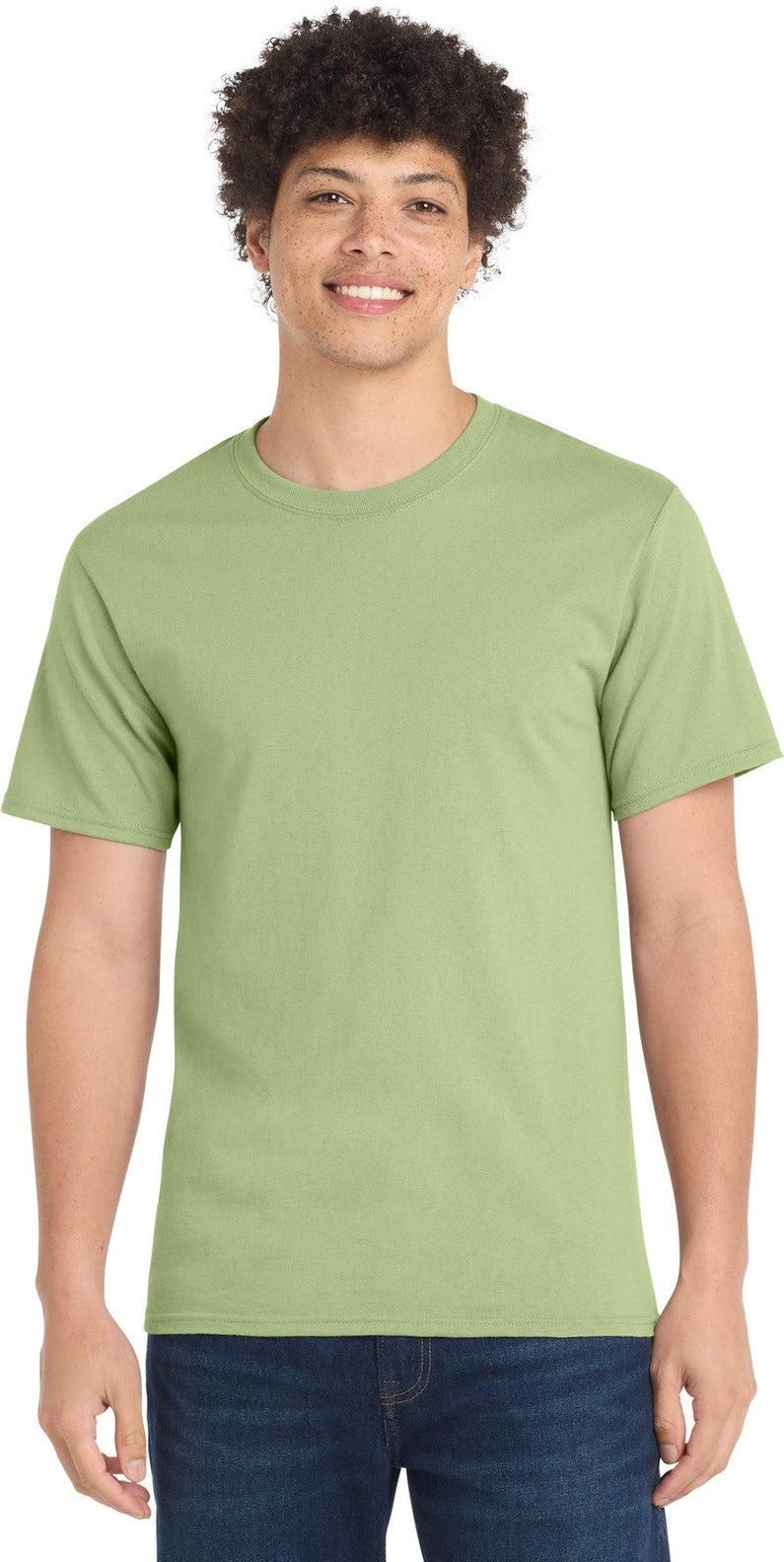 Front View of Pistachio Port & Co Tall Essential Tee. PC61T