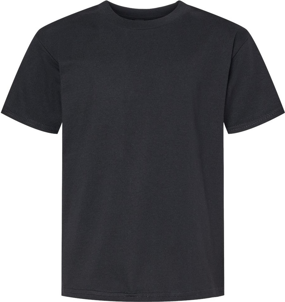 Front View of Pitch Black Softstyle® Youth Midweight T-Shirt - 65000B