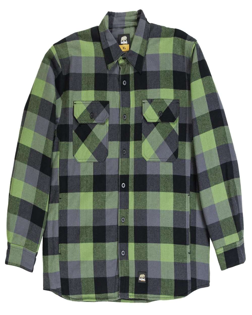 Front View of Plaid Green Tall Timber Flannel Shirt Jacket - SH69T
