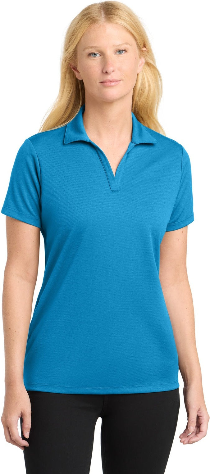 Front View of Pond Blue Sport-Tek Women's PosiCharge RacerMesh Polo. LST640