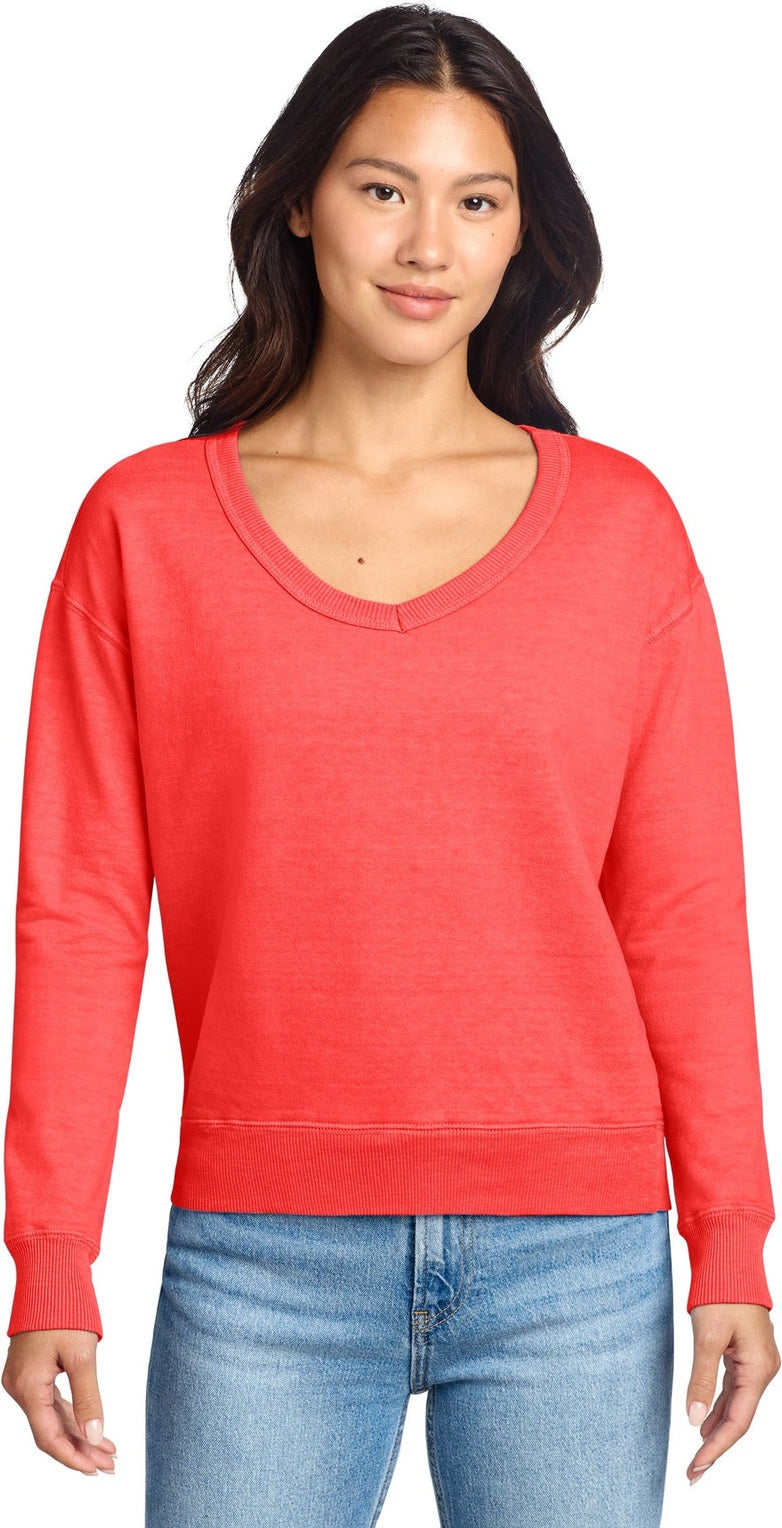 Front View of Poppy Port & Co Women's Beach Wash Garment-Dyed V-Neck Sweatshirt LPC098V