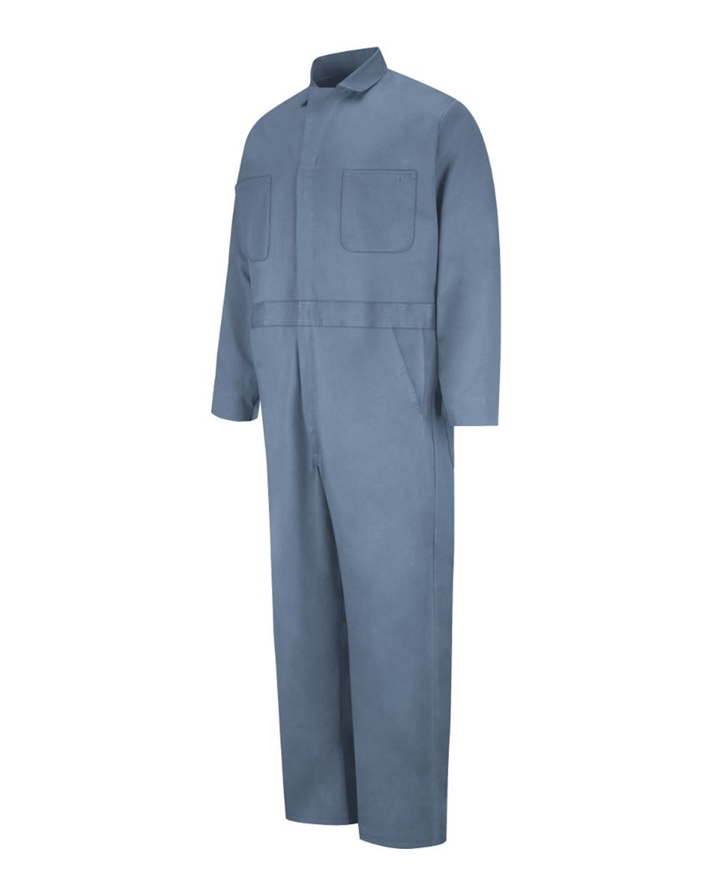 Front View of Postman Blue Button-Front Cotton Coverall - CC16