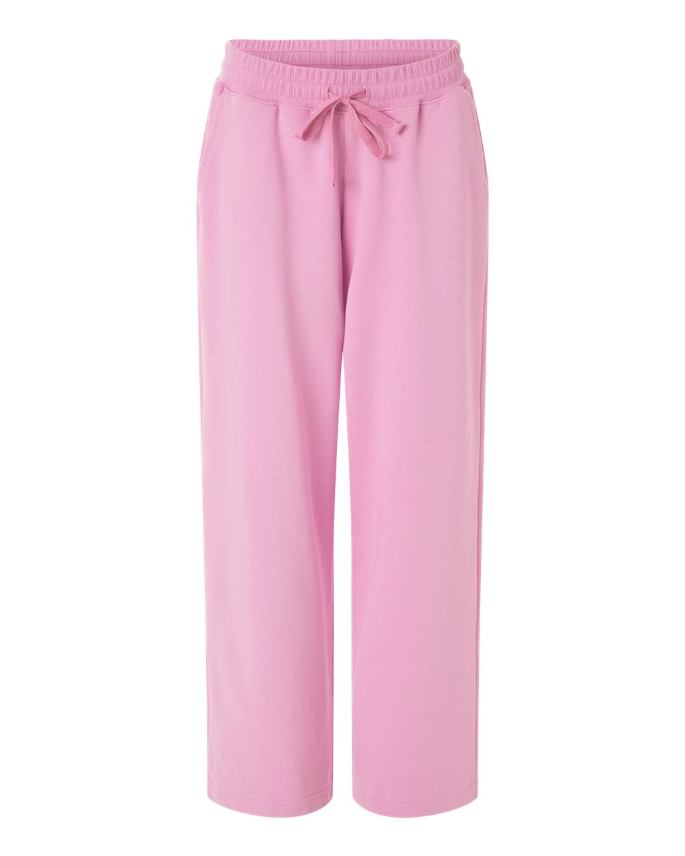 Front View of Powder Pink Women's French Terry Wide Leg Pants - FTP00