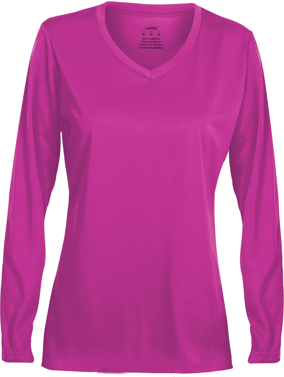 Front View of POWER PINK LADIES L/S WICKING T-SHIRT