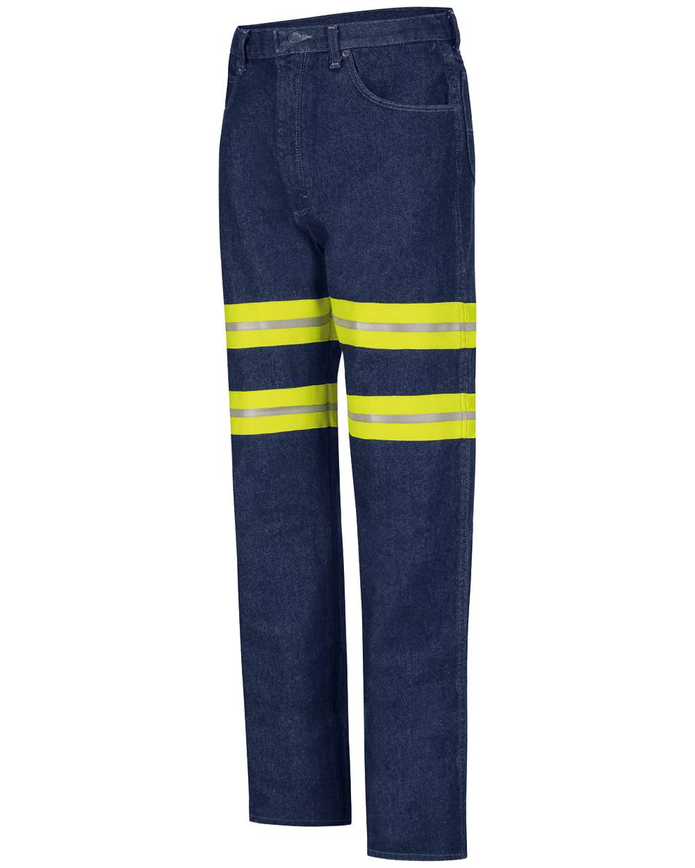 Front View of Prewashed Indigo - Unhemmed Enhanced Visibility Relaxed Fit Jeans - PD60ED