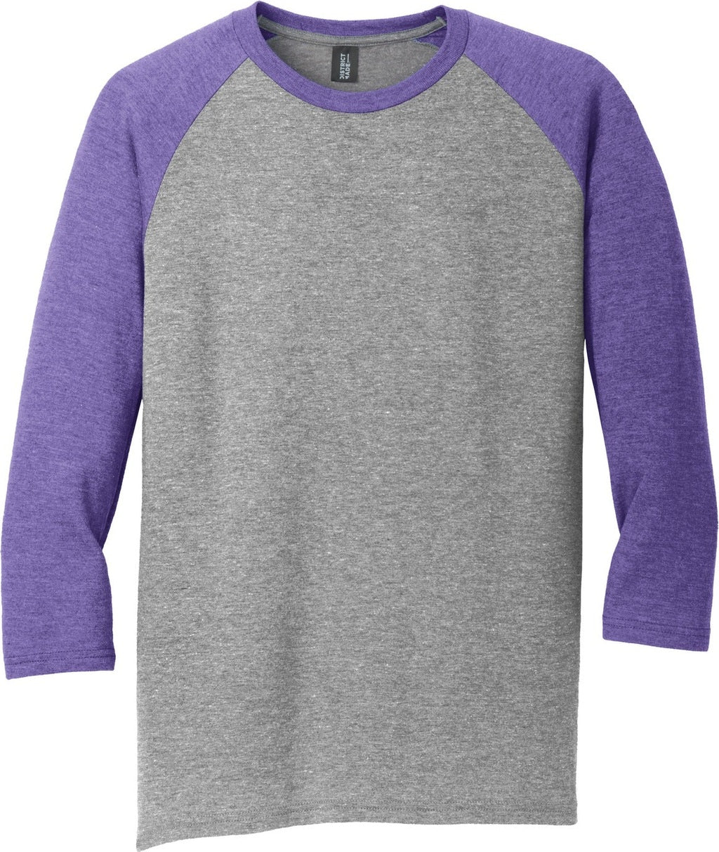 Front View of Purple Fr/Gy F District Perfect Tri 3/4-Sleeve Raglan. DM136