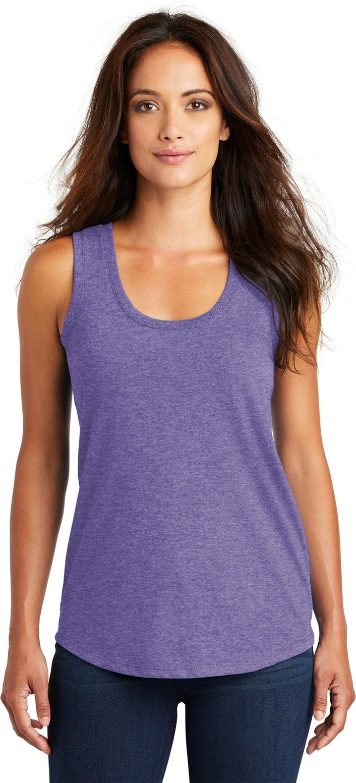 Front View of Purple Frost District Women's Perfect Tri Racerback Tank. DM138L