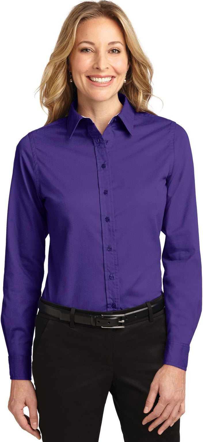 Front View of Purple Port Authority Women's Long Sleeve Easy Care Shirt. L608