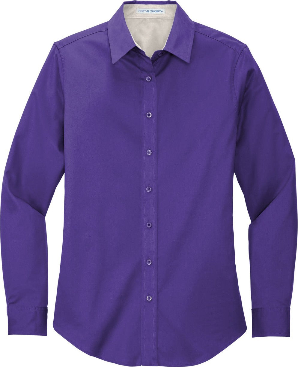 Front View of Purple Port Authority Women's Long Sleeve Easy Care Shirt. L608
