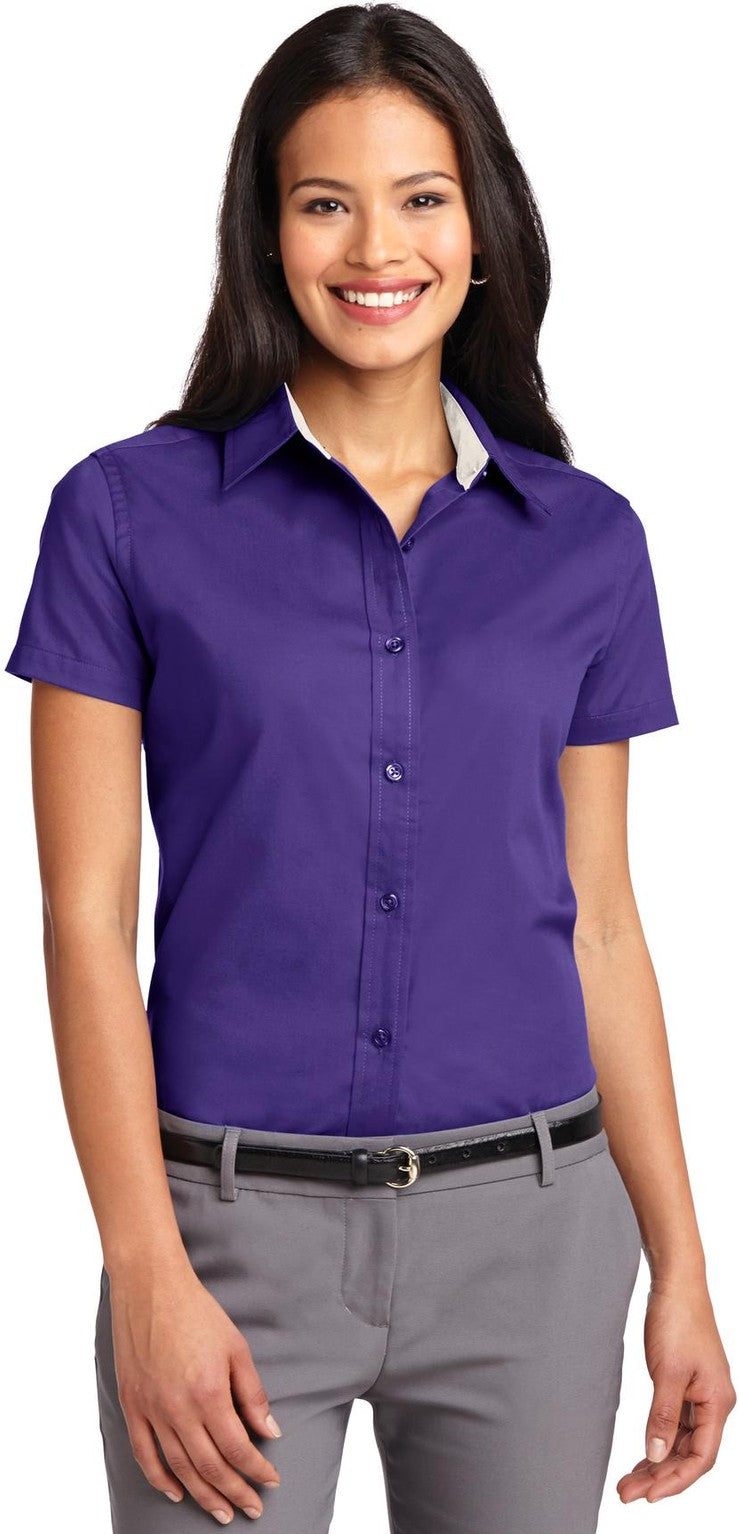 Front View of Purple Port Authority Women's Short Sleeve Easy Care Shirt. L508