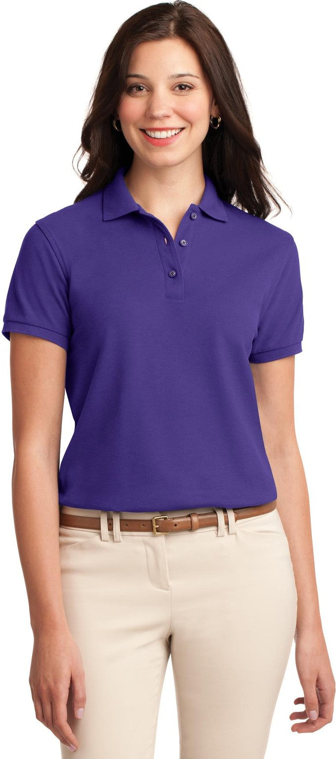 Front View of Purple Port Authority Women's Silk Touch Polo. L500