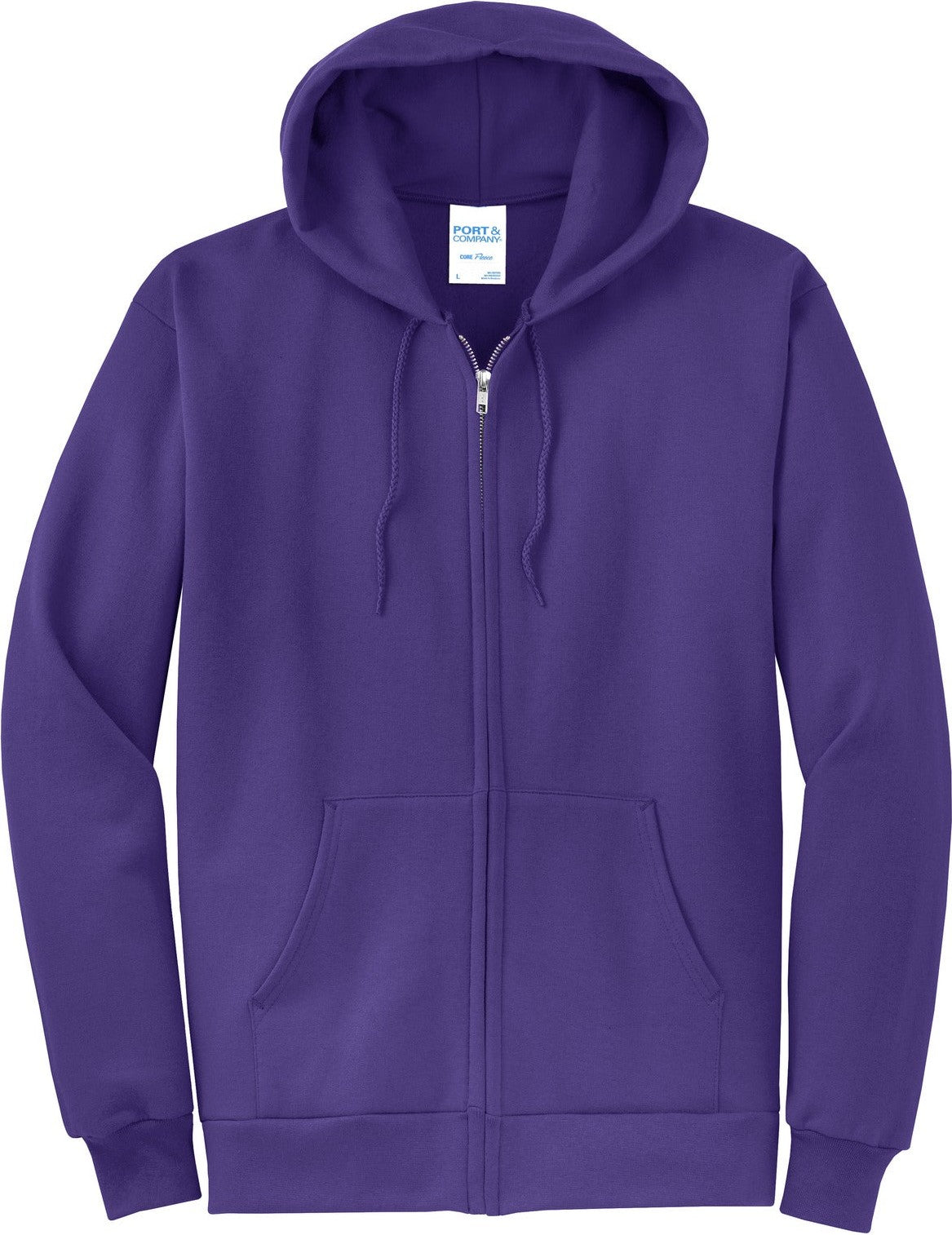 Front View of Purple Port & Co Core Fleece Full-Zip Hooded Sweatshirt. PC78ZH