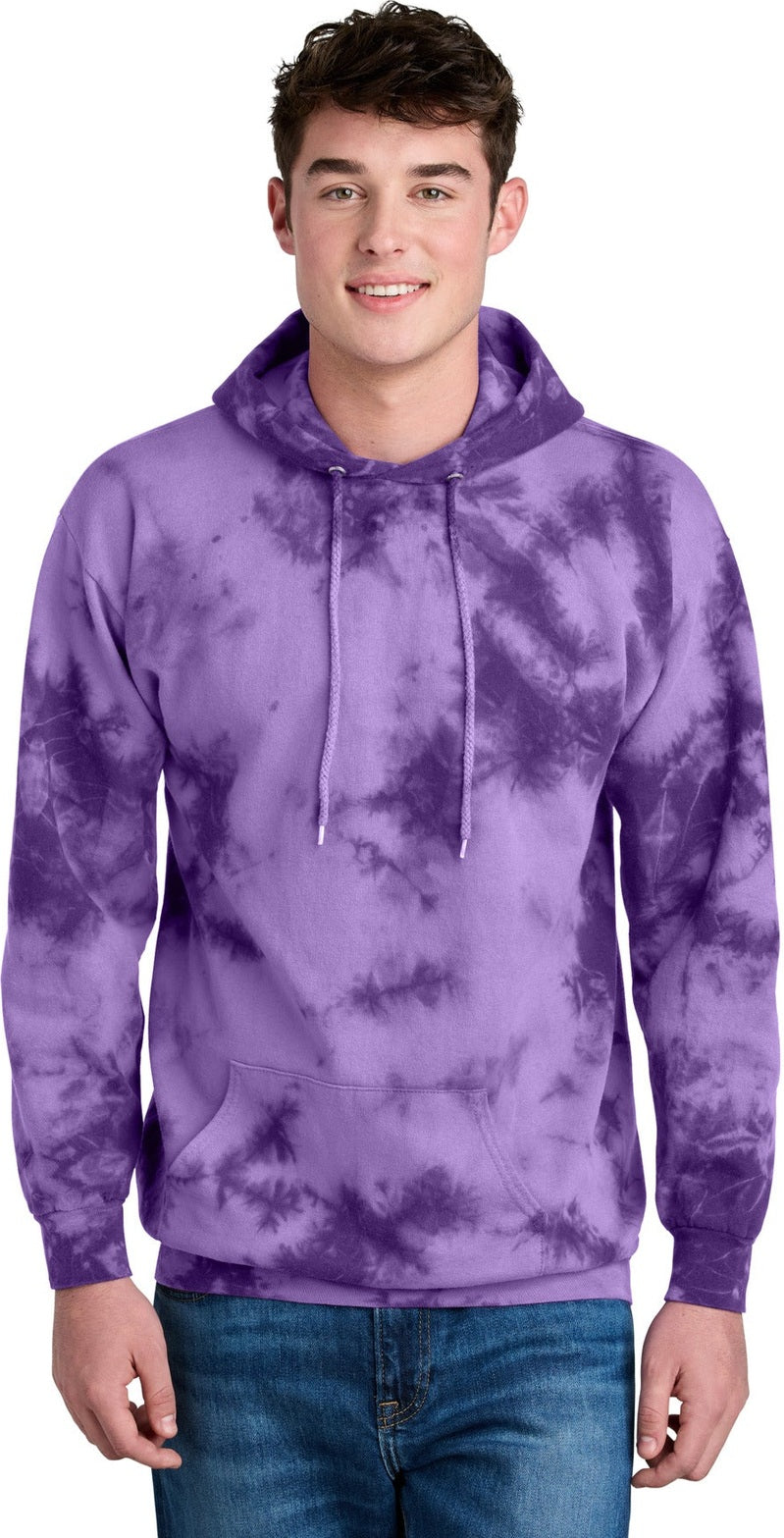 Front View of Purple Port & Co Crystal Tie-Dye Pullover Hoodie PC144