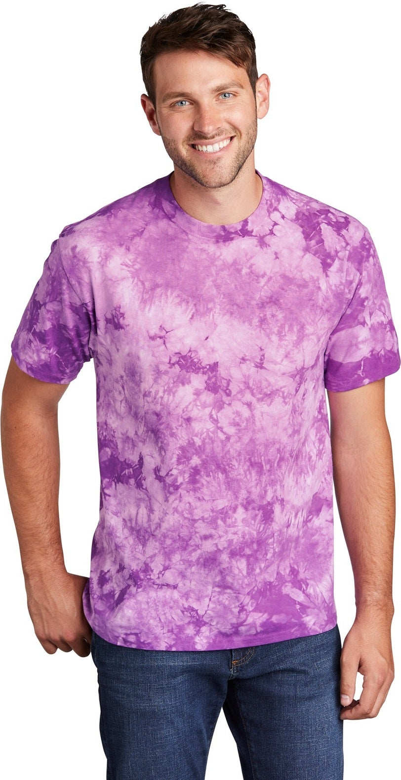 Front View of Purple Port & Co Crystal Tie-Dye Tee PC145