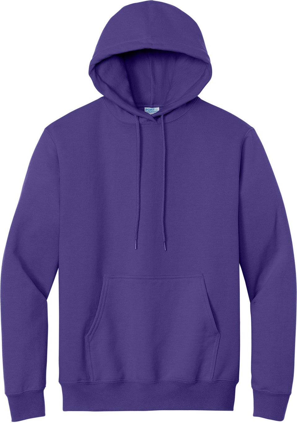 Front View of Purple Port & Co Essential Fleece Pullover Hooded Sweatshirt. PC90H