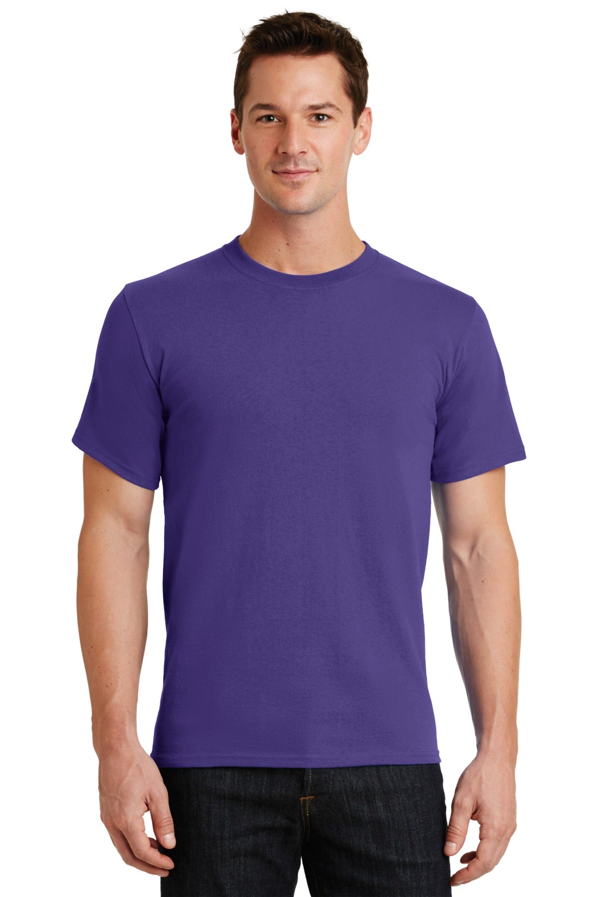 Front View of Purple Port & Co Essential Tee. PC61