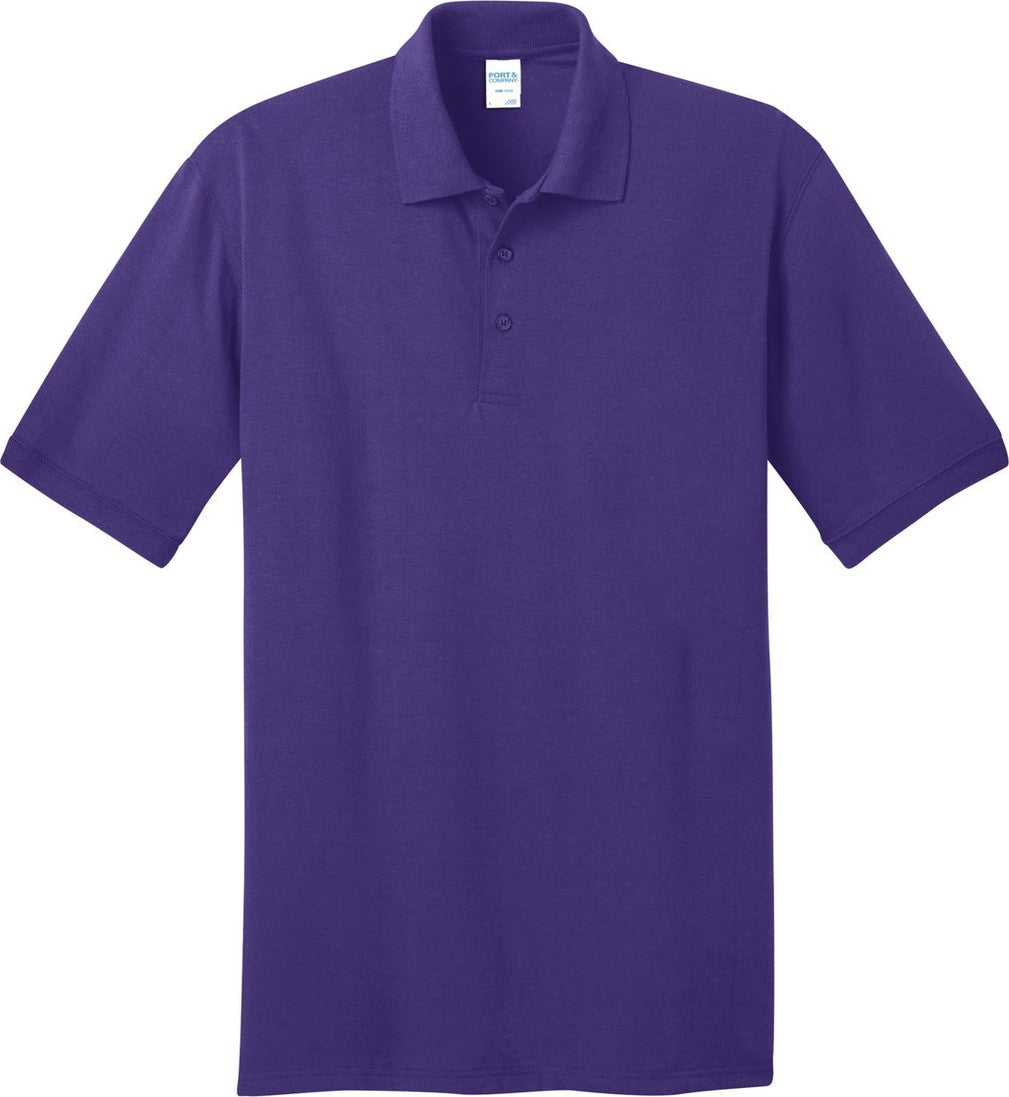 Front View of Purple Port & Co Tall Core Blend Jersey Knit Polo. KP55T