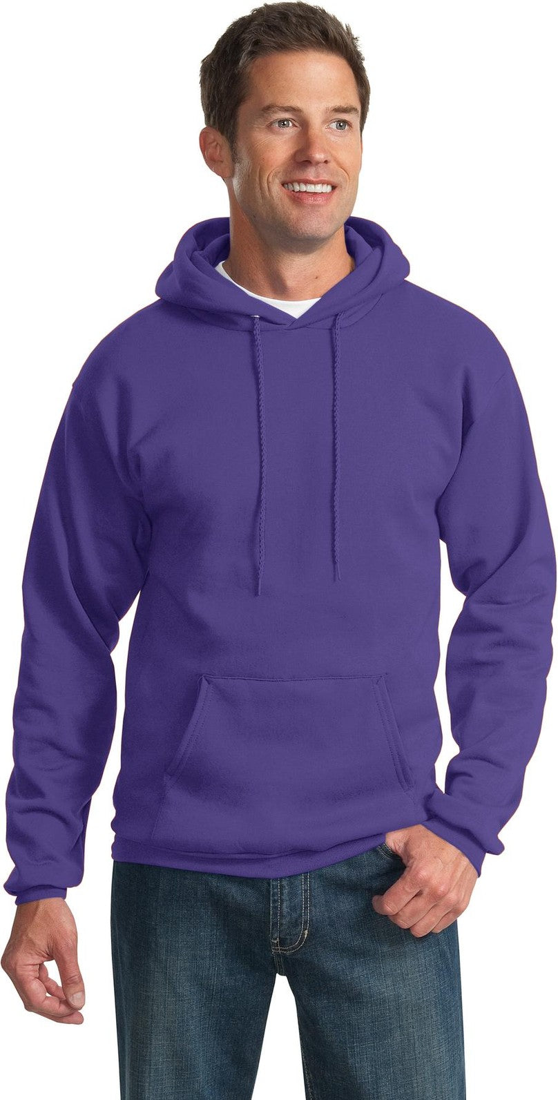 Front View of Purple Port & Co Tall Essential Fleece Pullover Hooded Sweatshirt. PC90HT