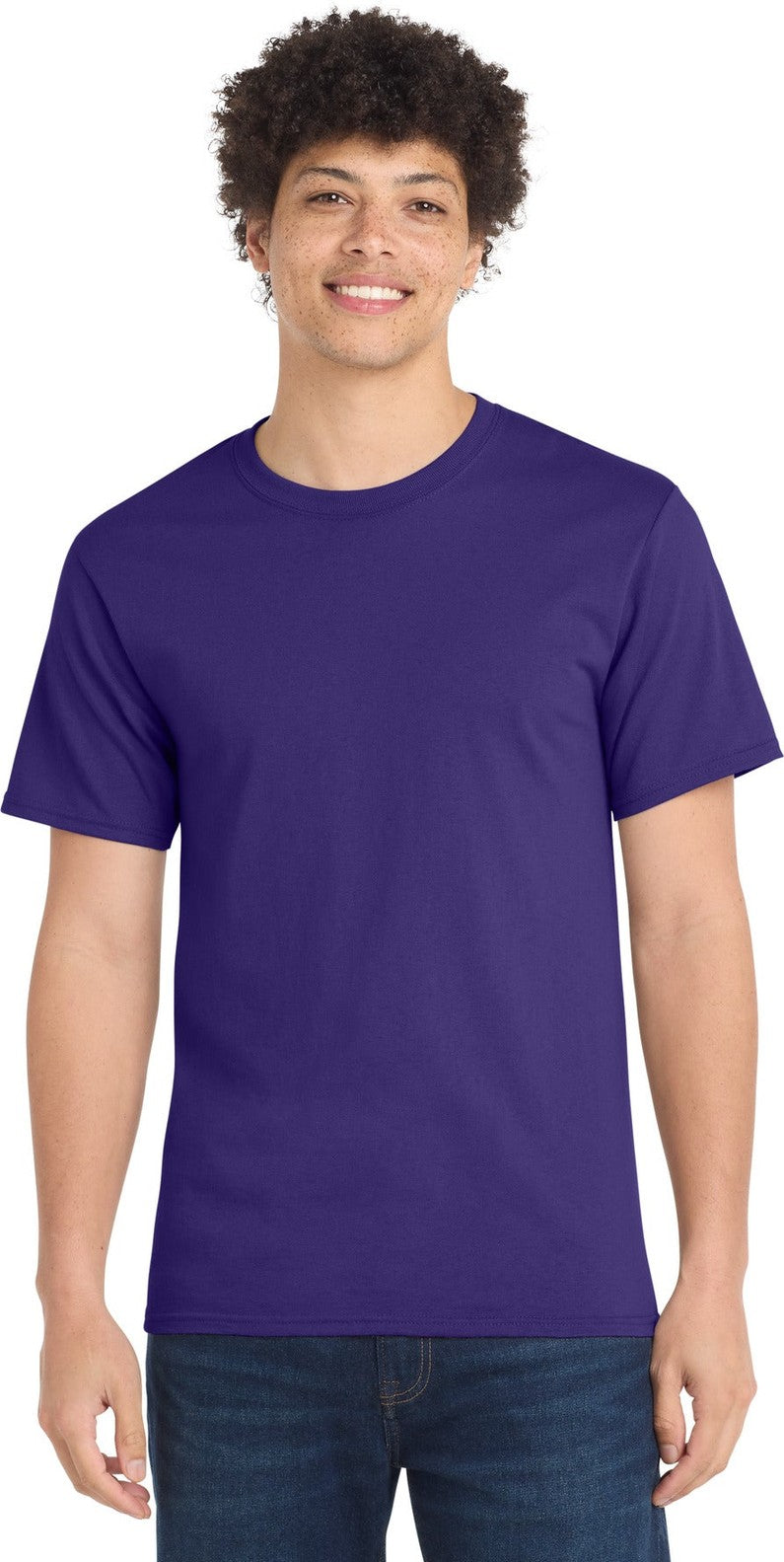Front View of Purple Port & Co Tall Essential Tee. PC61T