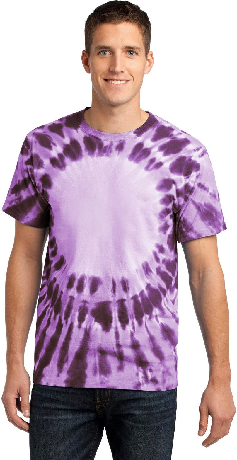 Front View of Purple Port & Co Window Tie-Dye Tee. PC149