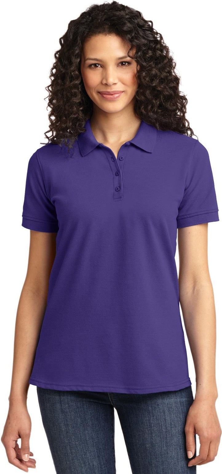 Front View of Purple Port & Co Women's Core Blend Pique Polo. LKP155