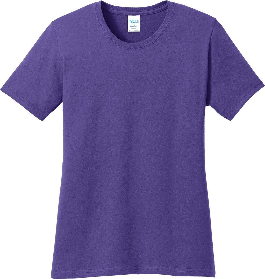 Front View of Purple Port & Co Women's Core Cotton Tee. LPC54