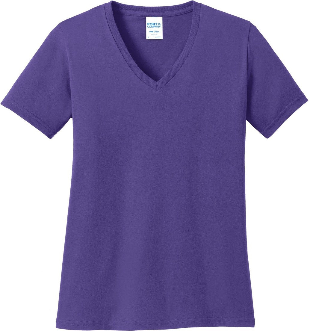 Front View of Purple Port & Co Women's Core Cotton V-Neck Tee. LPC54V