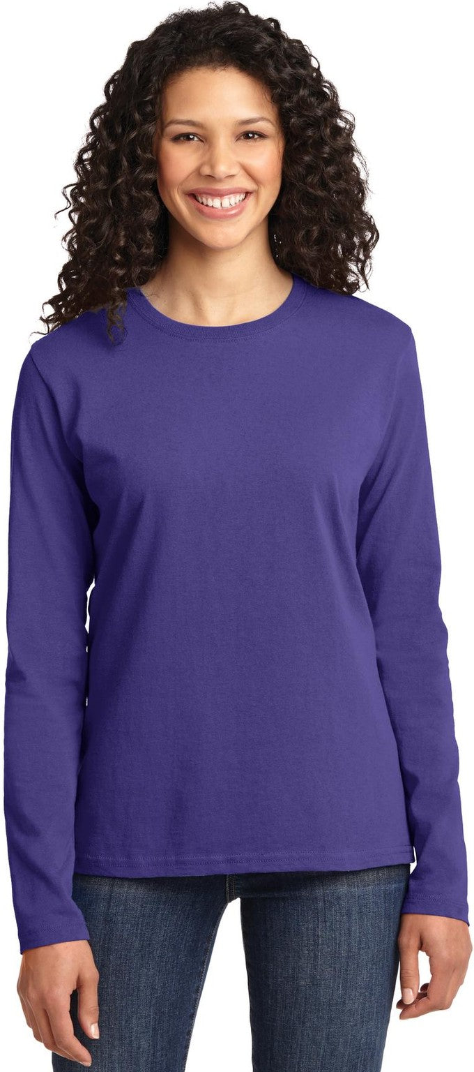 Front View of Purple Port & Co Women's Long Sleeve Core Cotton Tee. LPC54LS