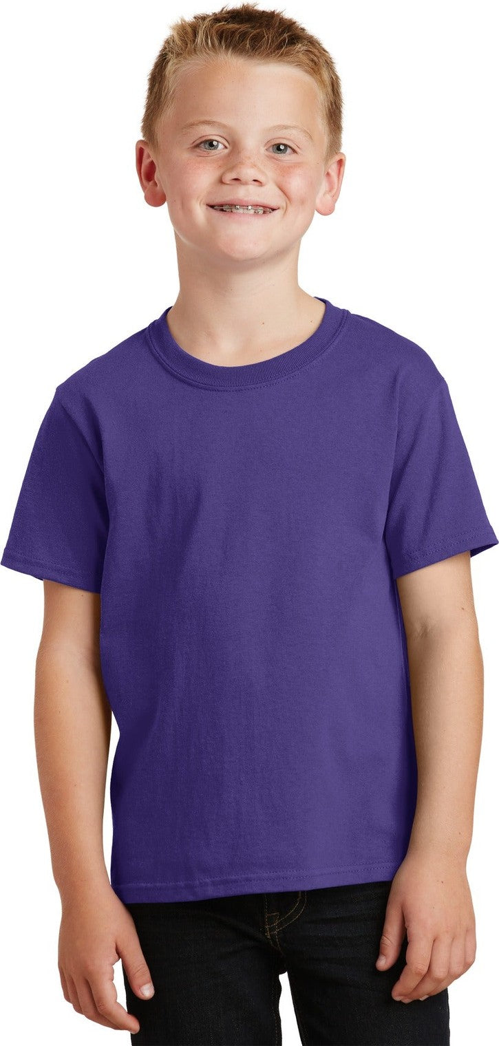 Front View of Purple Port & Co Youth Core Cotton Tee. PC54Y