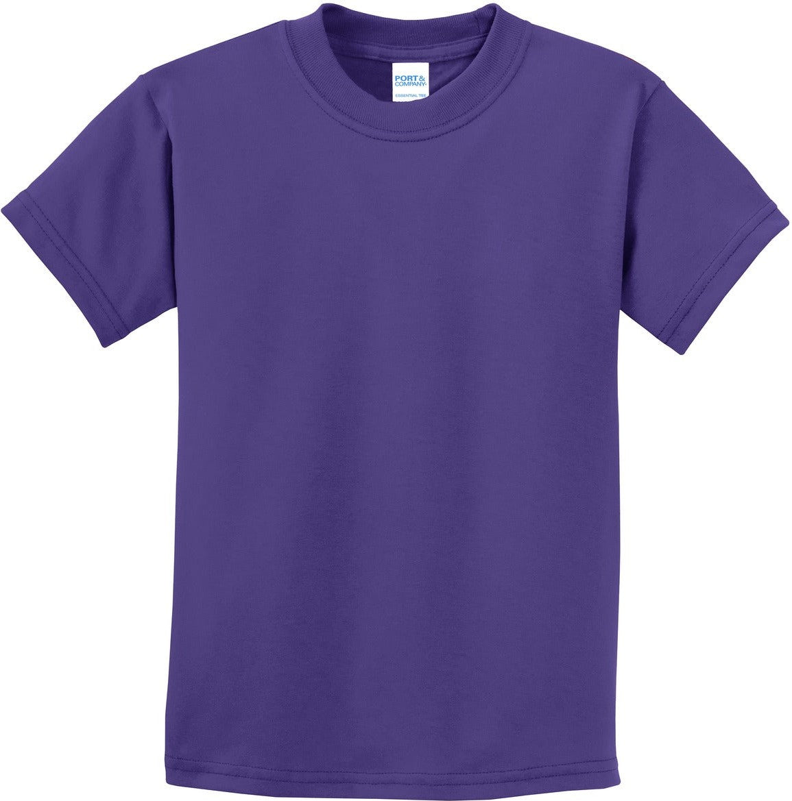 Front View of Purple Port & Co Youth Essential Tee. PC61Y