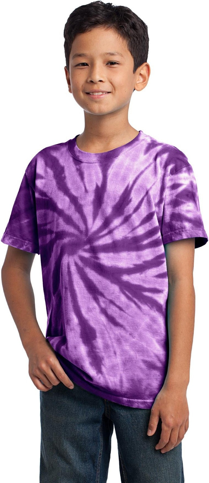 Front View of Purple Port & Co Youth Tie-Dye Tee. PC147Y