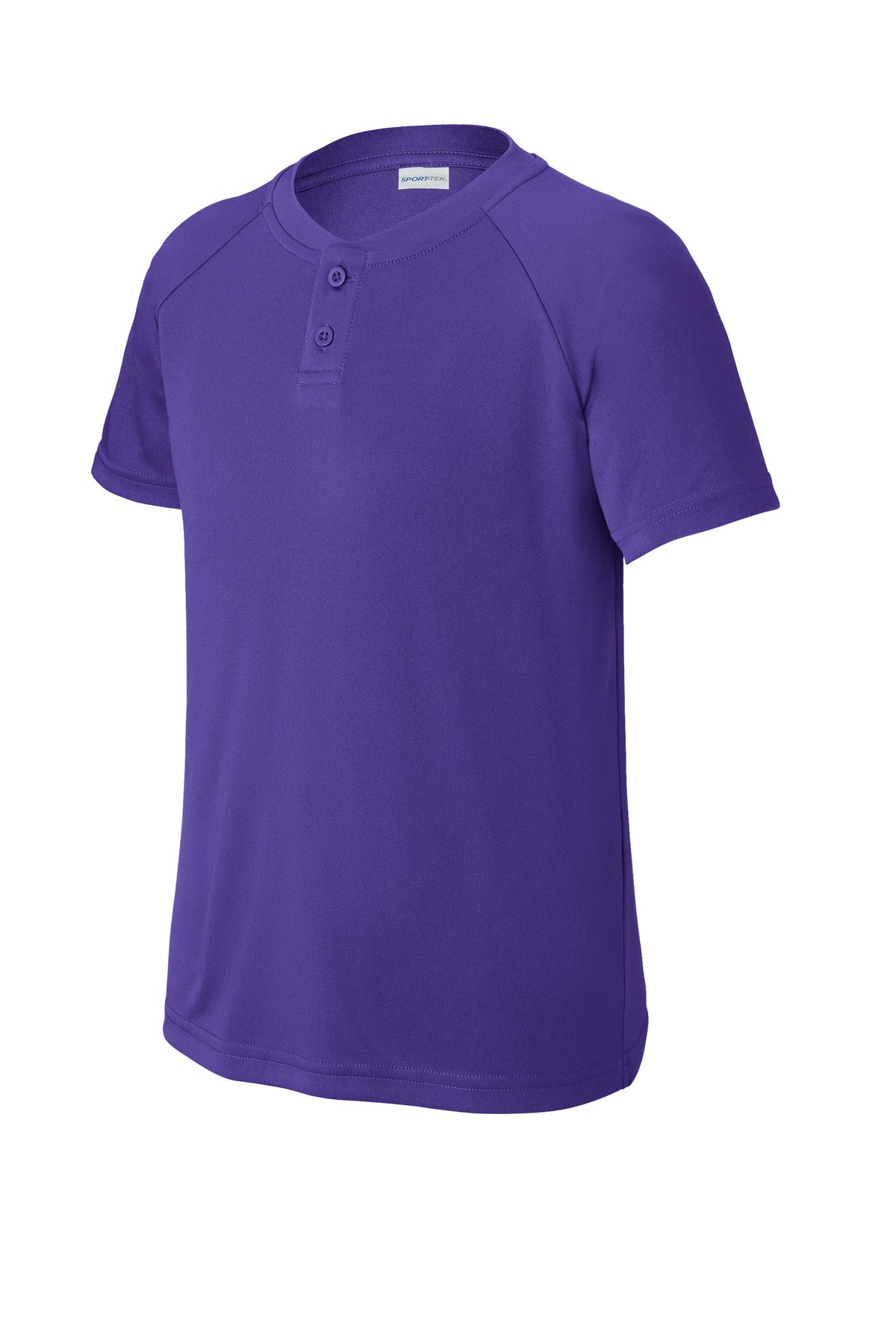 Front View of Purple Sport-Tek Youth PosiCharge Competitor 2-Button Henley YST359