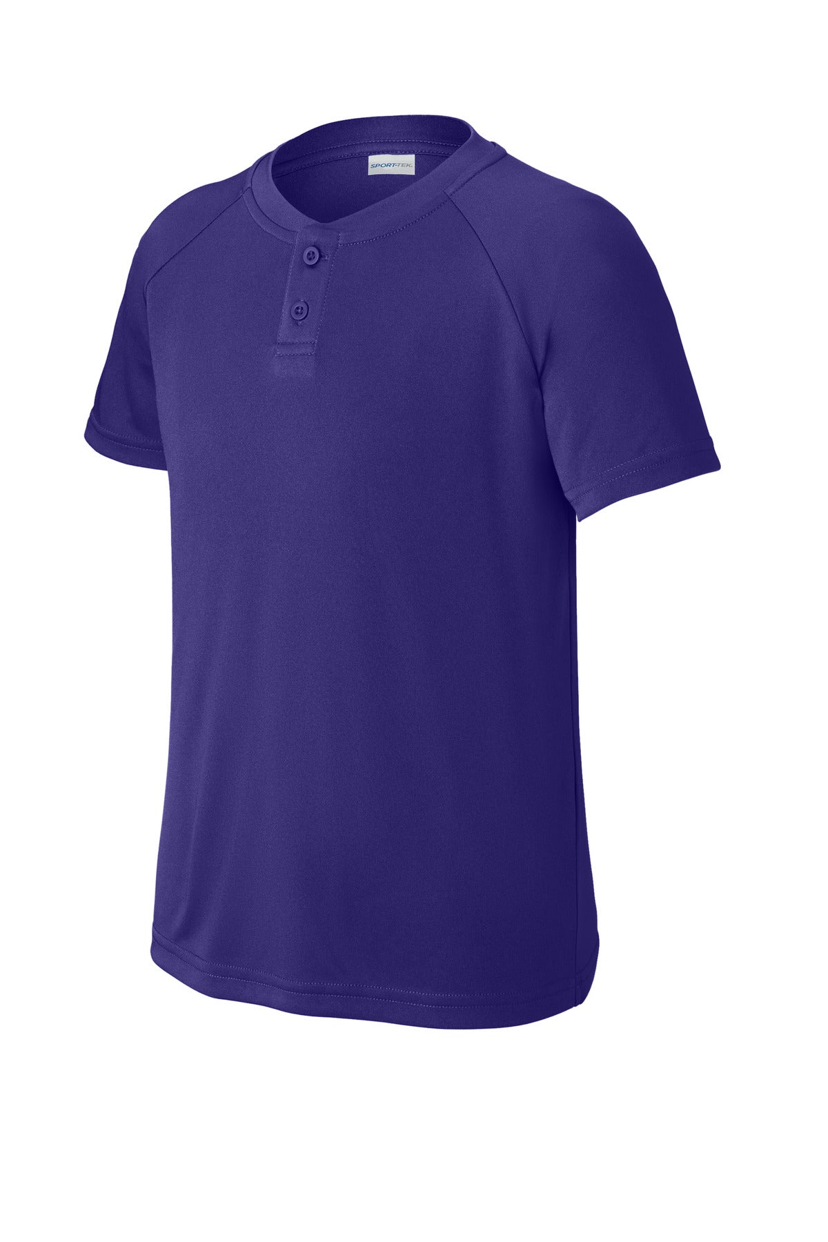 Front View of Purple Sport-Tek Youth PosiCharge Competitor 2-Button Henley YST359