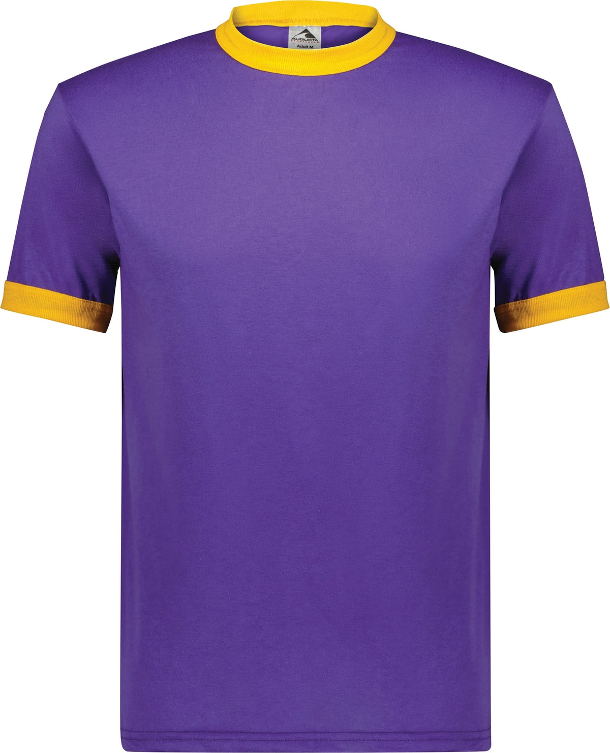 Front View of PURPLE/GOLD ADULT RINGER T-SHIRT
